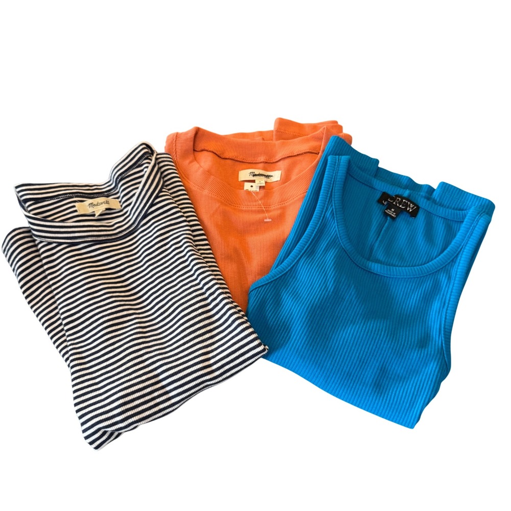 Madewell J.Crew Womens Ribbed Tank T-Shirt Bundle M Blue Striped Casual Preppy